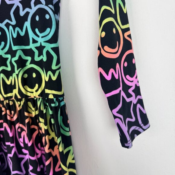 Pixie Lane Ombre Happy Face Star Dress Long Sleeves Black Girl's Size 7 EUC - Picture 3 of 9